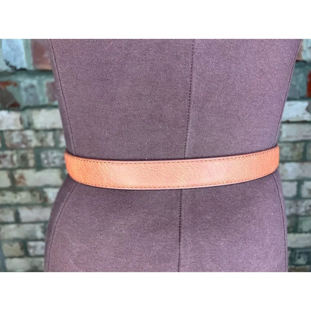 belt  vegan leather tan interlocking circles buckle gold